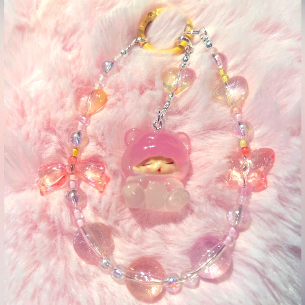 Pink Bear Charm Keychain and Phone chain